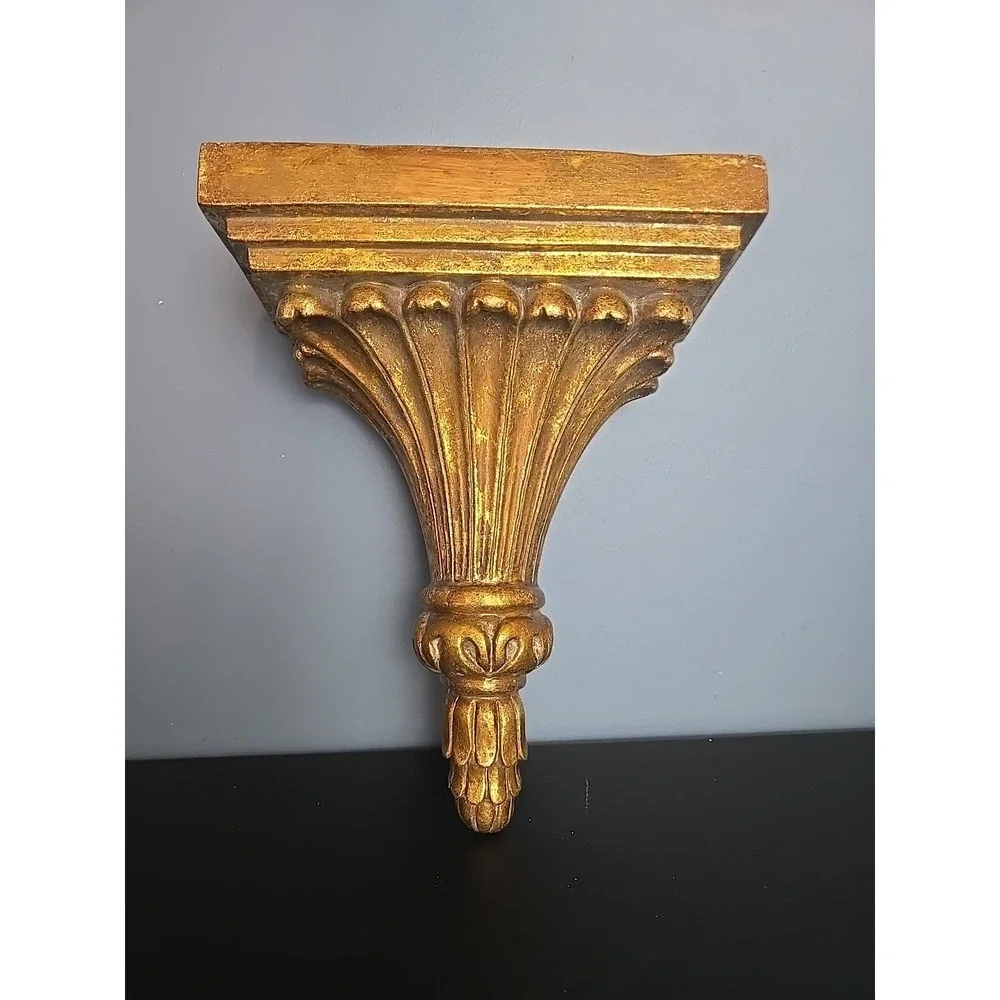 VTG Ornate Gold Gilt Wall Brackey Shelf 10 X8